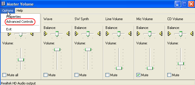 Microphone volume low; grayed out Advanced Controls