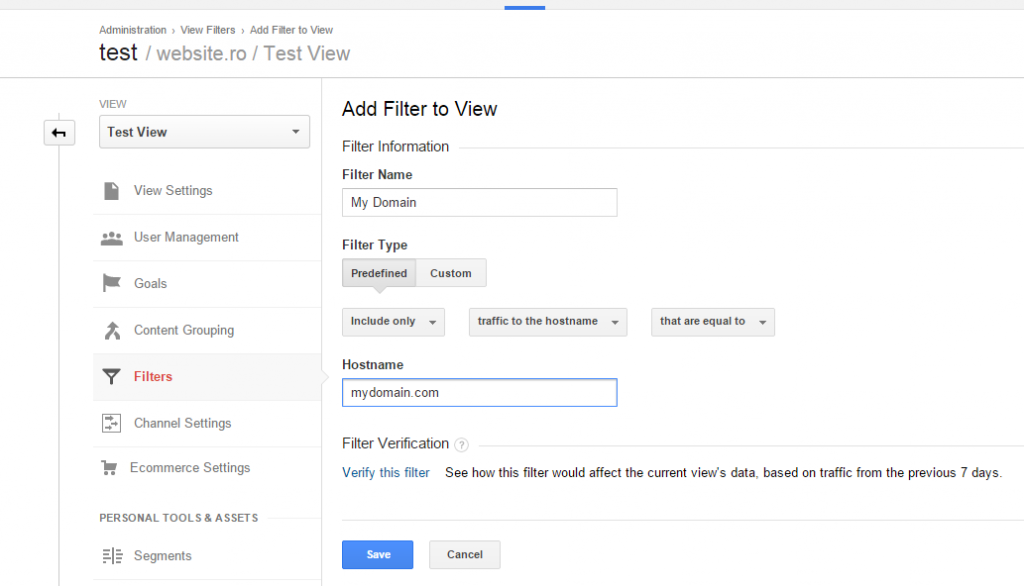 Google Analytics hostname filter