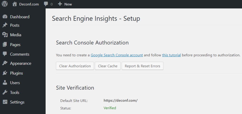 Search Engine Insights site verification
