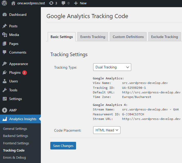 Analytics Insights tracking code